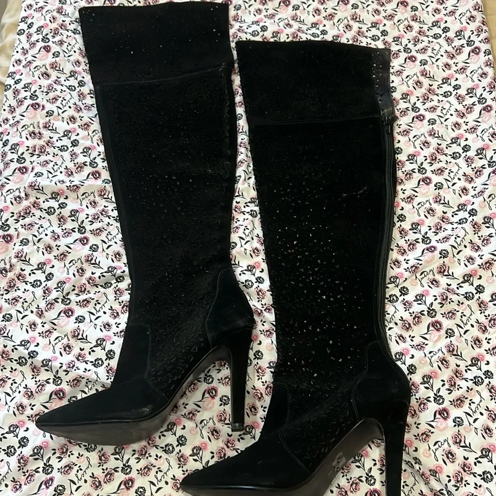 Fergie Destiny Black Suede Over The Knee Boots